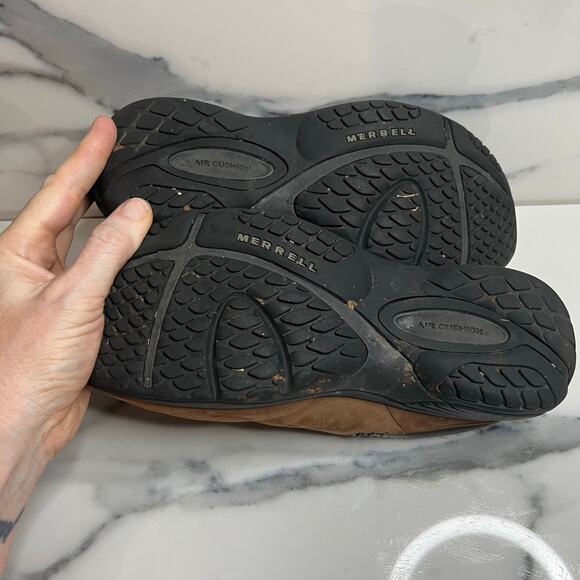 Merrell Women's Brown Leather Faux Fur Encore Slide Sure Grip Nubuck Shoes Sz 7 - Picture 8 of 8